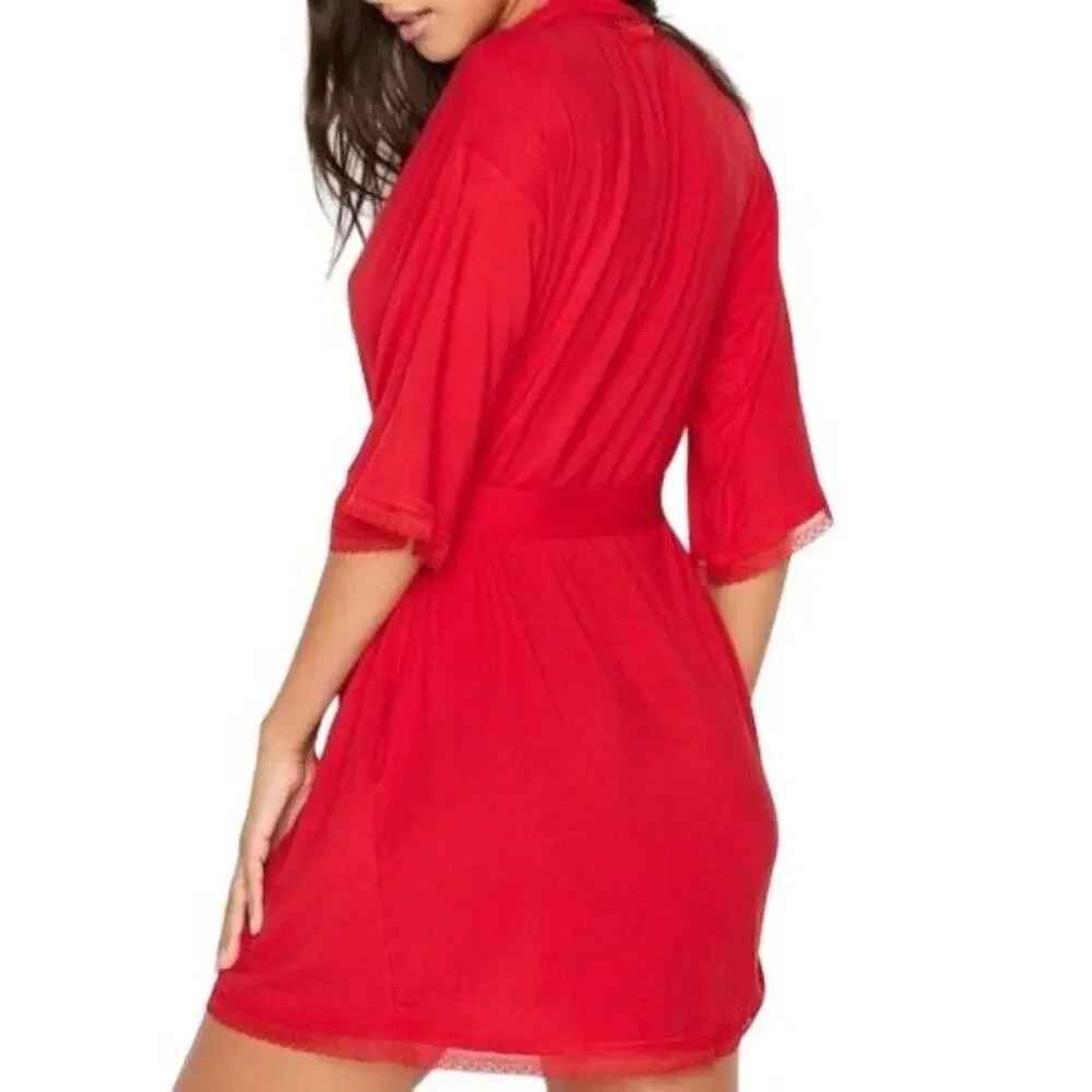 Victoria's Secret Red Hot Robe Lace Accents Womens XS/S